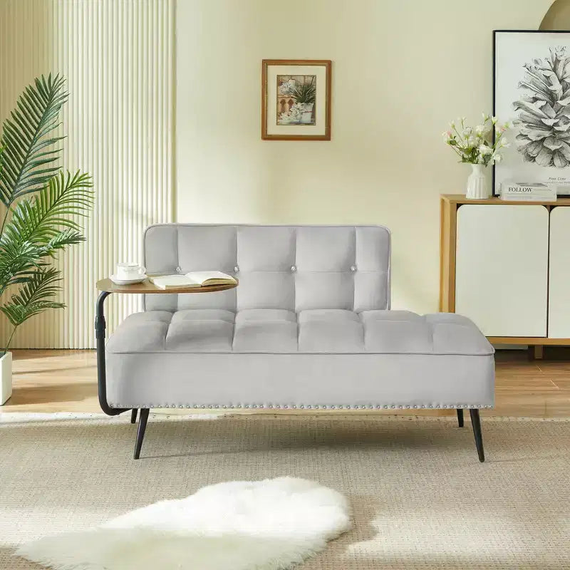 GDFStudio Lenee Causeuse en velours avec tablette pivotante à 360° et clous décoratifs