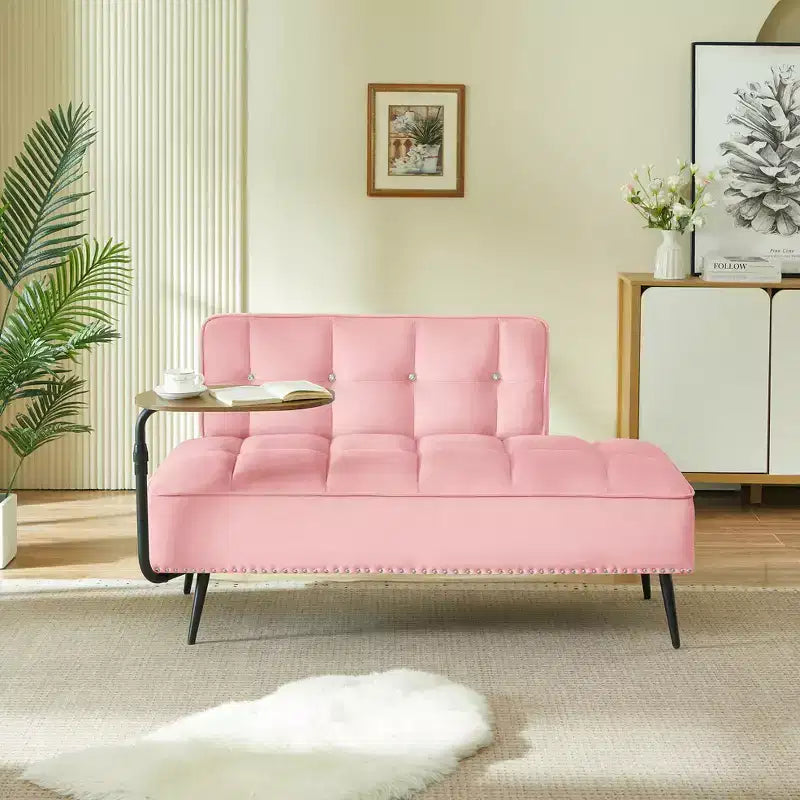 GDFStudio Lenee Causeuse en velours avec tablette pivotante à 360° et clous décoratifs