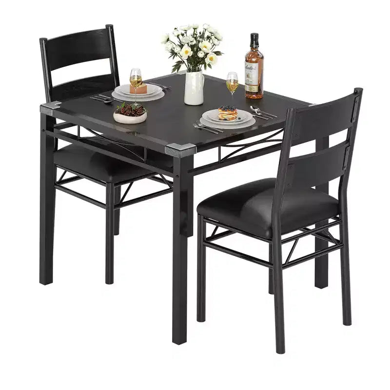 Ensemble table à manger avec chaises rembourrées, mobilier de cuisine compact et peu encombrant avec protections d'angle pour appartement, noir, 2+1