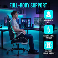 Chaise de jeu avec repose-pieds, chaise d'ordinateur ergonomique avec appuie-tête et support lombaire, chaise de jeu respirante et réglable en hauteur pour la maison et le bureau