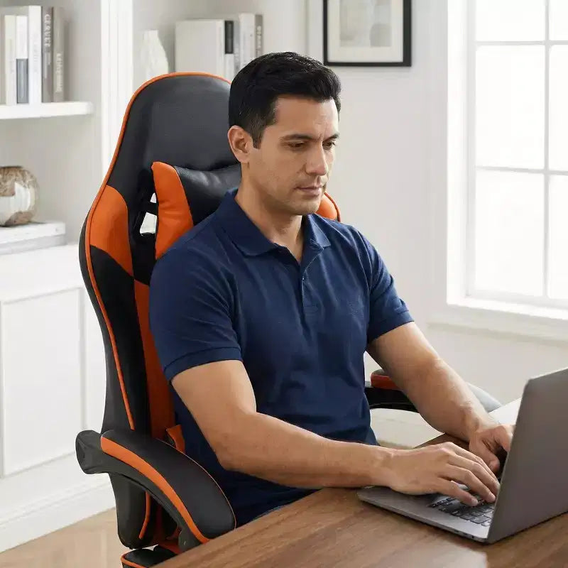 Chaise de jeu avec repose-pieds, chaise d'ordinateur ergonomique avec appuie-tête et support lombaire, chaise de jeu respirante et réglable en hauteur pour la maison et le bureau