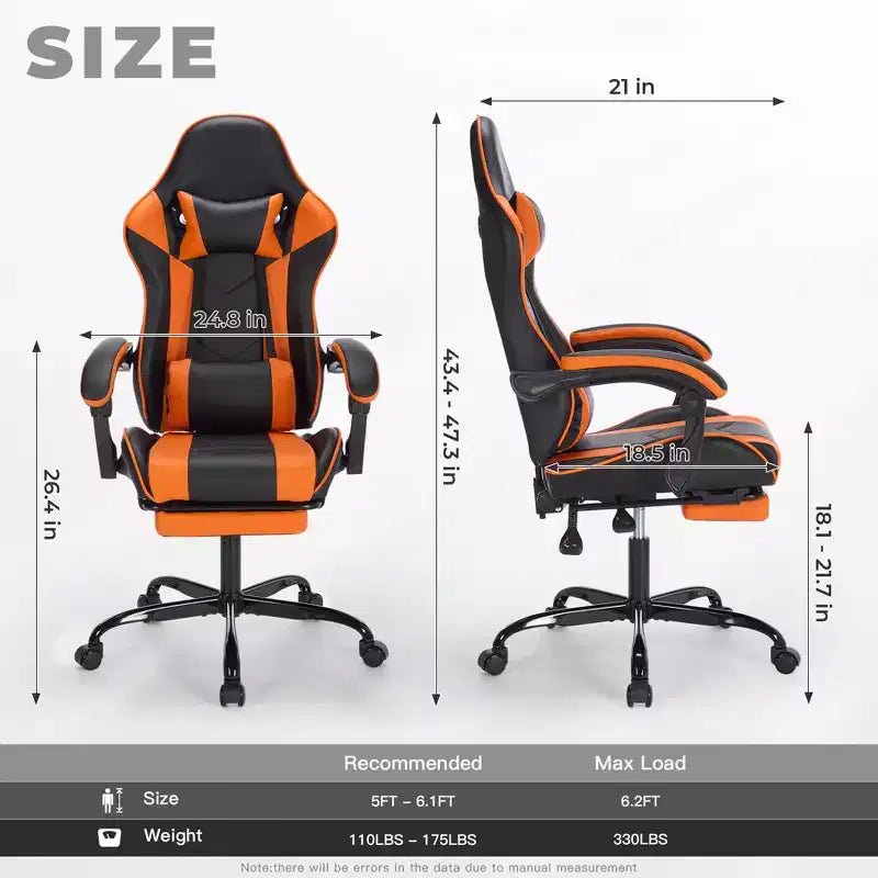 Chaise de jeu avec repose-pieds, chaise d'ordinateur ergonomique avec appuie-tête et support lombaire, chaise de jeu respirante et réglable en hauteur pour la maison et le bureau
