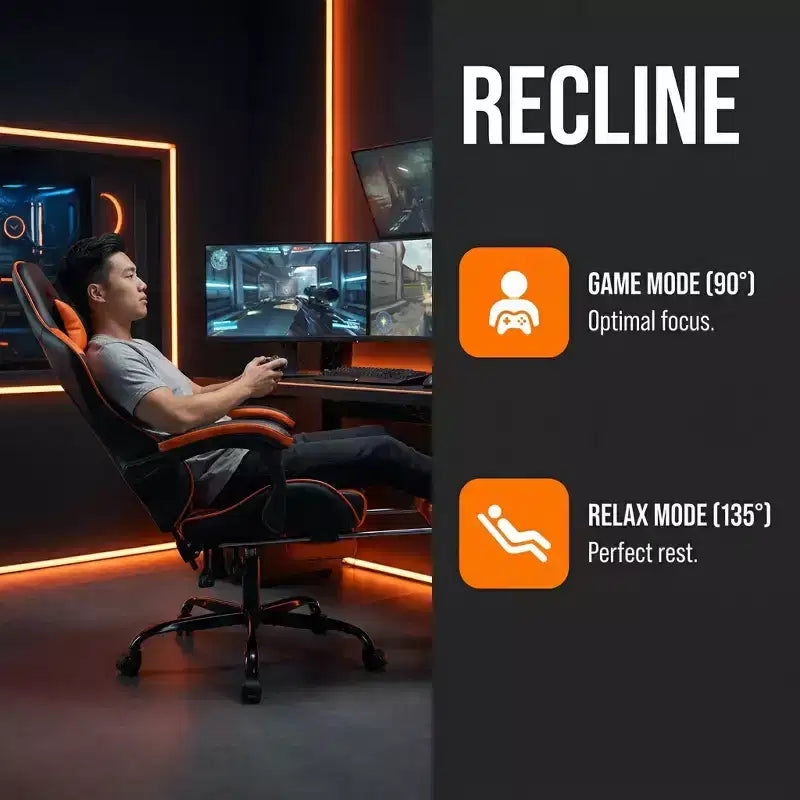 Chaise de jeu avec repose-pieds, chaise d'ordinateur ergonomique avec appuie-tête et support lombaire, chaise de jeu respirante et réglable en hauteur pour la maison et le bureau