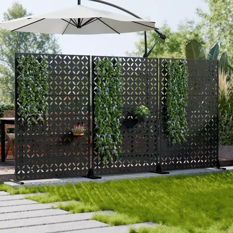 PexFix Écran d'intimité extérieur métallique décoratif, clôture d'intimité au design ajouré, autoportant et mobile, cloison résistante aux intempéries pour patio et jardin
