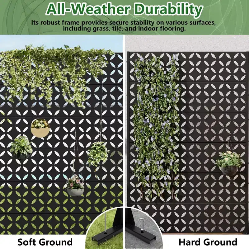 PexFix Écran d'intimité extérieur métallique décoratif, clôture d'intimité au design ajouré, autoportant et mobile, cloison résistante aux intempéries pour patio et jardin