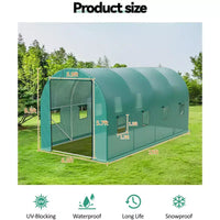 Serre tunnel avec porte, cadre en acier galvanisé avec 8 fenêtres de ventilation en maille, porte à enroulement avec fermeture éclair, bâche en PE durable pour légumes et fleurs