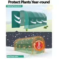Serre tunnel avec porte, cadre en acier galvanisé avec 8 fenêtres de ventilation en maille, porte à enroulement avec fermeture éclair, bâche en PE durable pour légumes et fleurs