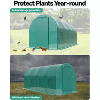 Serre tunnel avec porte, cadre en acier galvanisé avec 8 fenêtres de ventilation en maille, porte à enroulement avec fermeture éclair, bâche en PE durable pour légumes et fleurs
