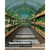 Serre tunnel avec porte, cadre en acier galvanisé avec 8 fenêtres de ventilation en maille, porte à enroulement avec fermeture éclair, bâche en PE durable pour légumes et fleurs