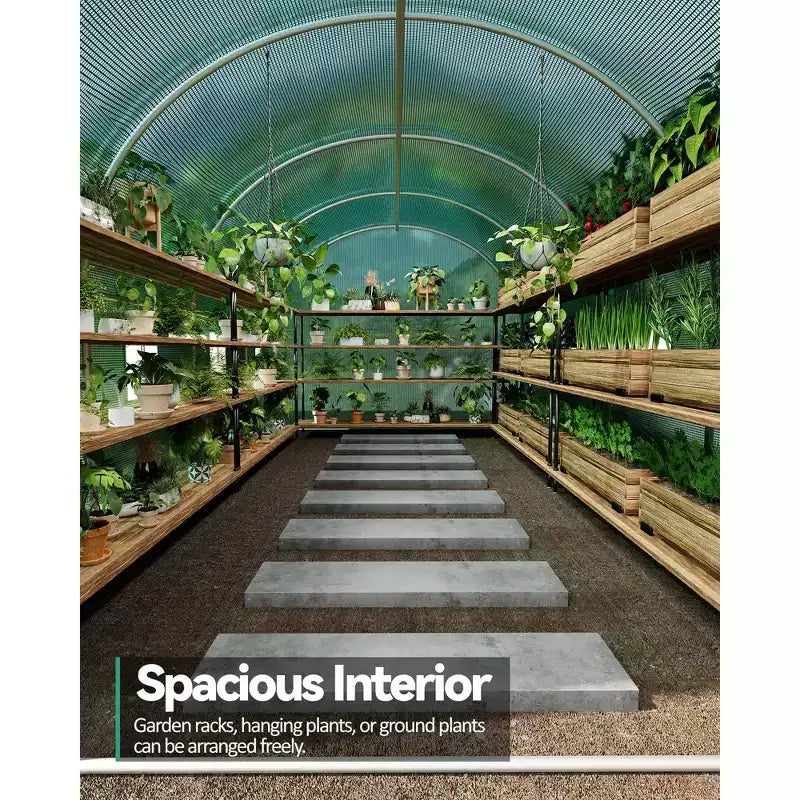 Serre tunnel avec porte, cadre en acier galvanisé avec 8 fenêtres de ventilation en maille, porte à enroulement avec fermeture éclair, bâche en PE durable pour légumes et fleurs