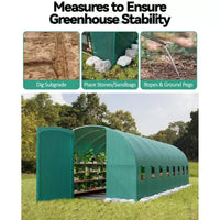 Serre tunnel avec porte, cadre en acier galvanisé avec 8 fenêtres de ventilation en maille, porte à enroulement avec fermeture éclair, bâche en PE durable pour légumes et fleurs