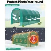 Serre tunnel avec porte, cadre en acier galvanisé avec 8 fenêtres de ventilation en maille, porte à enroulement avec fermeture éclair, bâche en PE durable pour légumes et fleurs
