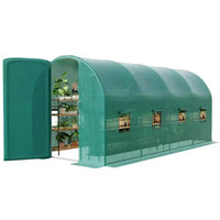 Walk-In Greenhouse Tunnel,Galvanized Steel Frame with 8 Mesh Ventilation Windows, Roll-Up Zipper Door, Durable PE Cover for Vegetables Flowers