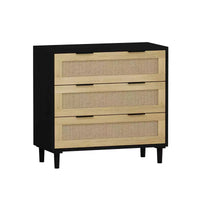 CuisinSmart Grande table de chevet avec tiroirs, table de chevet commode en rotin de 80 cm avec 3 tiroirs pour salon et chambre à coucher