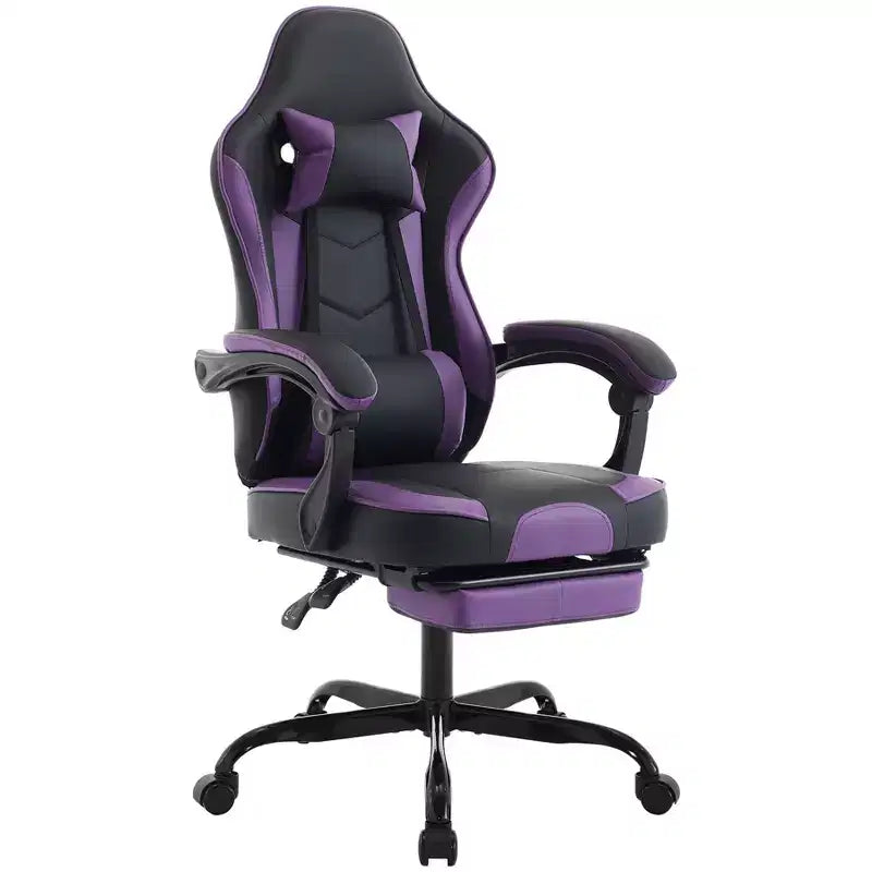 Chaise de jeu LauKingdom avec repose-pieds, chaise d'ordinateur ergonomique, pivotante et réglable en hauteur, support lombaire massant, chaise de jeu vidéo, noir et violet