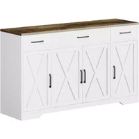 Buffet de ferme avec rangement – Grand buffet de cuisine de 140 cm avec 3 tiroirs, meuble bar à café en bois pour salle à manger et salon