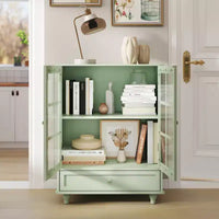 Buffet minimaliste FurnitureR avec portes vitrées et tiroir, armoire de rangement style ferme pour salle à manger, cuisine, salon, entrée
