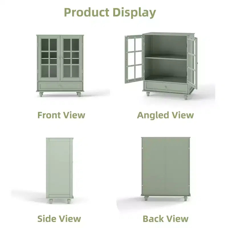 Buffet minimaliste FurnitureR avec portes vitrées et tiroir, armoire de rangement style ferme pour salle à manger, cuisine, salon, entrée