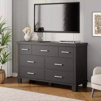 Commode 7 tiroirs pour chambre à coucher - Organisateur moderne en bois avec poignées métalliques pour salon, placard, entrée