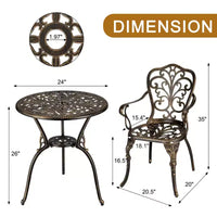 Ensemble de bistro 3 pièces en fonte d'aluminium pour terrasse - Table ronde et 2 chaises avec trou pour parasol, mobilier d'extérieur toutes saisons pour porche et jardin