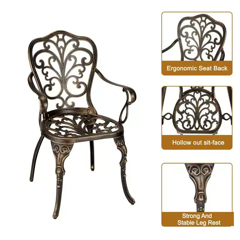 Ensemble de bistro 3 pièces en fonte d'aluminium pour terrasse - Table ronde et 2 chaises avec trou pour parasol, mobilier d'extérieur toutes saisons pour porche et jardin
