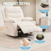 Fauteuil inclinable pivotant à bascule avec massage et chauffage, fauteuil à 360° avec porte-gobelets et poches latérales, ergonomique pour salon, camping-car, chambre de bébé
