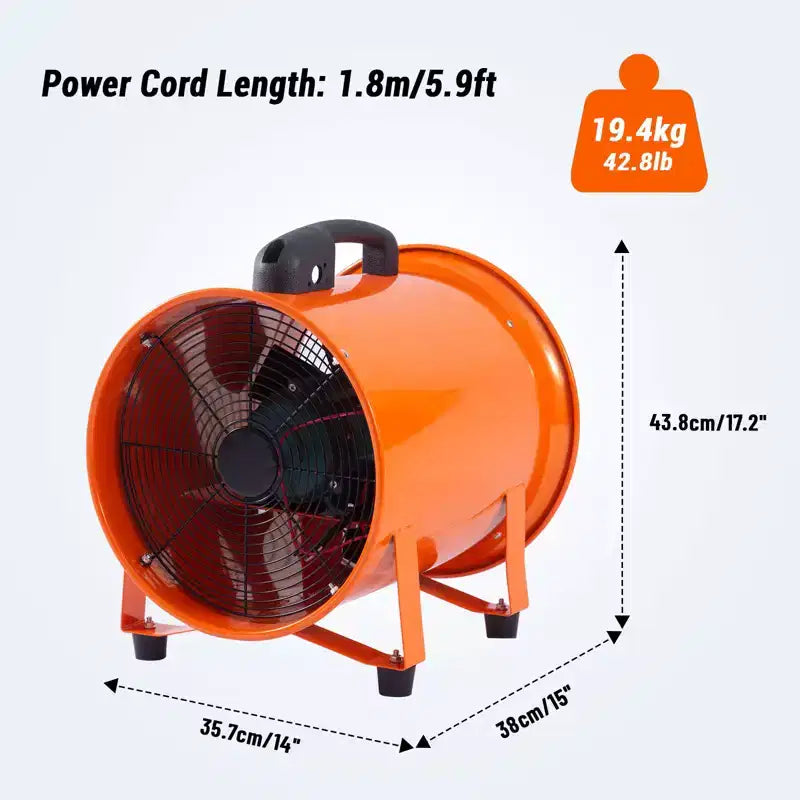 Ventilateur, Ventilateur Souffleur, Ventilateur Souffleur Portable Robuste de 12 Pouces, Moteur Haute Vitesse de 580W avec un Débit d'Air de 3500 PCM, Conduit Flexible de 10 Mètres, Échappement Silencieux