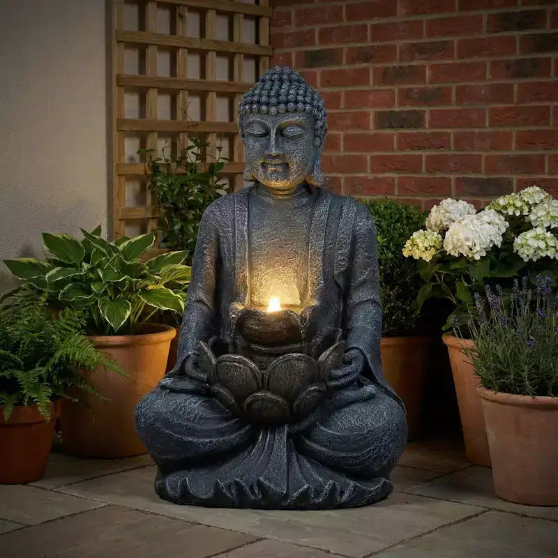 GDFStudio Noel Fontaine d'eau Bouddha méditant style zen 28 à 2 niveaux avec pompe