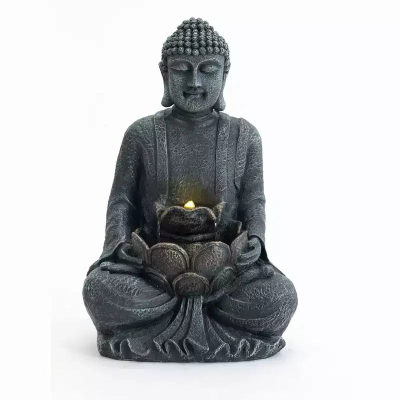 GDFStudio Noel Fontaine d'eau Bouddha méditant style zen 28 à 2 niveaux avec pompe