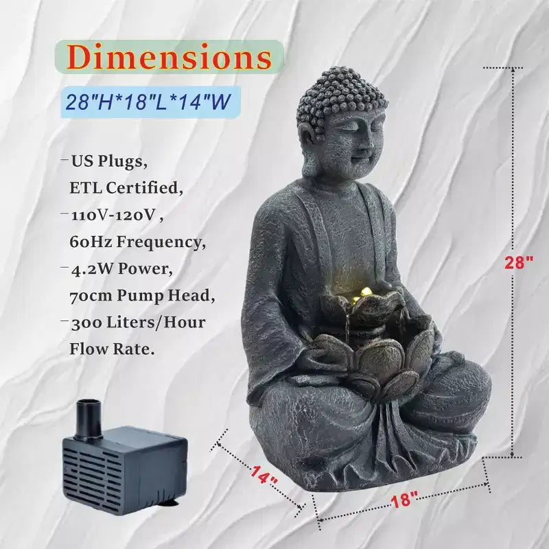 GDFStudio Noel Fontaine d'eau Bouddha méditant style zen 28 à 2 niveaux avec pompe