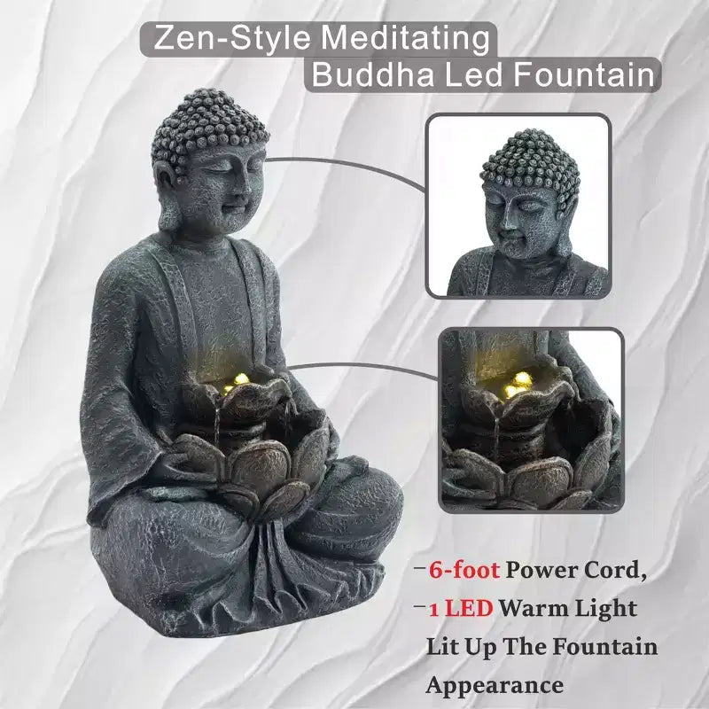 GDFStudio Noel Fontaine d'eau Bouddha méditant style zen 28 à 2 niveaux avec pompe