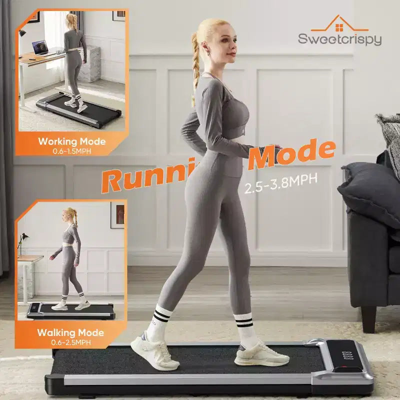 Tapis de course compact sans bras JIONJOY : Marcheur silencieux sous le bureau pour petits espaces, mince et portable - Idéal pour le bureau à domicile et l'entraînement en appartement