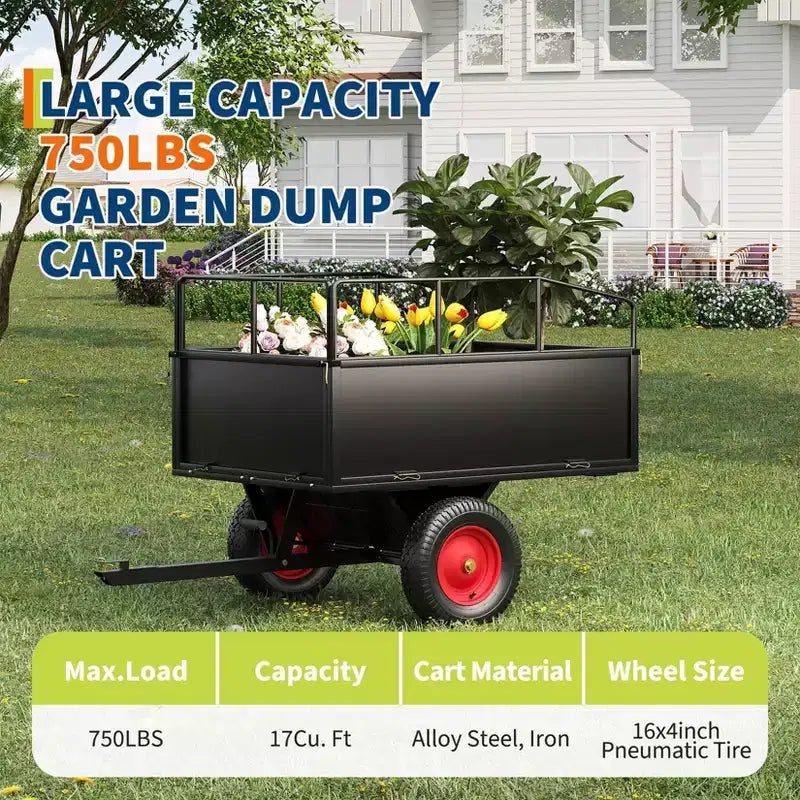 Benne basculante, remorque utilitaire, benne tractée pour VTT/VUT, capacité 1600 lb, 22 pieds cubes, remorque de jardin robuste avec côtés amovibles