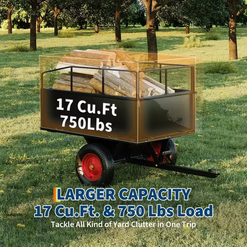 Benne basculante, remorque utilitaire, benne tractée pour VTT/VUT, capacité 1600 lb, 22 pieds cubes, remorque de jardin robuste avec côtés amovibles