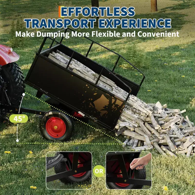 Benne basculante, remorque utilitaire, benne tractée pour VTT/VUT, capacité 1600 lb, 22 pieds cubes, remorque de jardin robuste avec côtés amovibles