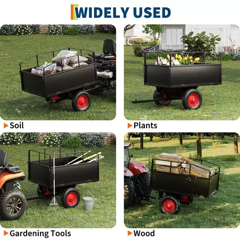 Benne basculante, remorque utilitaire, benne tractée pour VTT/VUT, capacité 1600 lb, 22 pieds cubes, remorque de jardin robuste avec côtés amovibles