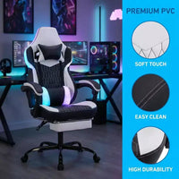 Chaise gaming LauKingdom avec repose-pieds, chaise gamer ergonomique à dossier haut, appui-tête et lombaire réglables, cuir PU de style course pour le bureau et la maison