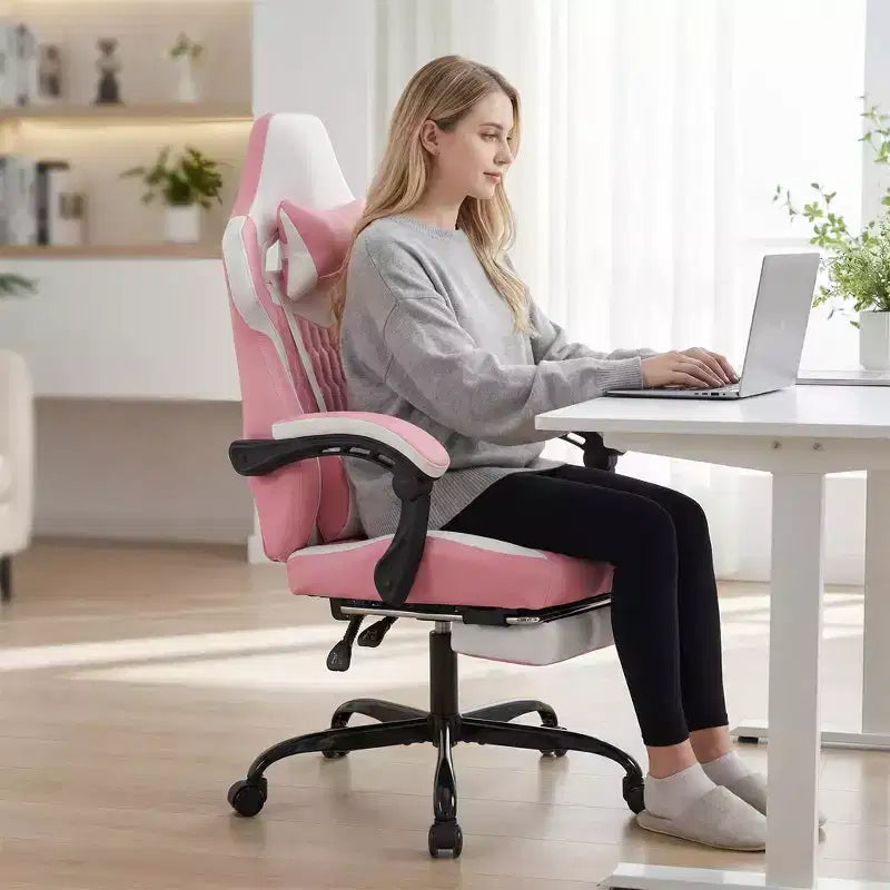 Chaise gaming LauKingdom avec repose-pieds, chaise gamer ergonomique à dossier haut, appui-tête et lombaire réglables, cuir PU de style course pour le bureau et la maison