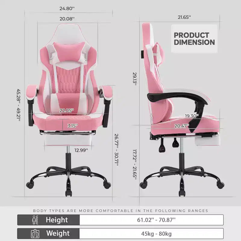 Chaise gaming LauKingdom avec repose-pieds, chaise gamer ergonomique à dossier haut, appui-tête et lombaire réglables, cuir PU de style course pour le bureau et la maison