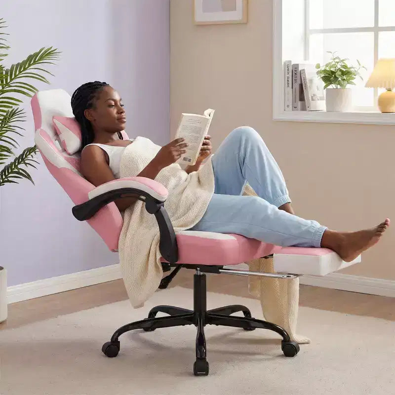 Chaise gaming LauKingdom avec repose-pieds, chaise gamer ergonomique à dossier haut, appui-tête et lombaire réglables, cuir PU de style course pour le bureau et la maison