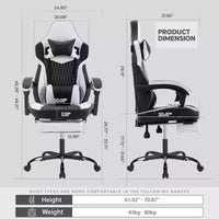 Chaise gaming LauKingdom avec repose-pieds, chaise gamer ergonomique à dossier haut, appui-tête et lombaire réglables, cuir PU de style course pour le bureau et la maison