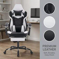 Chaise gaming LauKingdom avec repose-pieds, chaise gamer ergonomique à dossier haut, appui-tête et lombaire réglables, cuir PU de style course pour le bureau et la maison