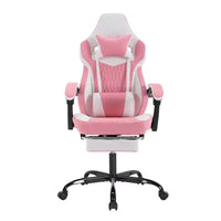 Chaise gaming LauKingdom avec repose-pieds, chaise gamer ergonomique à dossier haut, appui-tête et lombaire réglables, cuir PU de style course pour le bureau et la maison