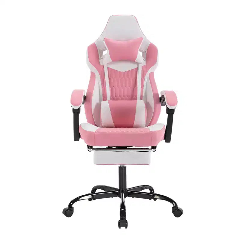 Chaise gaming LauKingdom avec repose-pieds, chaise gamer ergonomique à dossier haut, appui-tête et lombaire réglables, cuir PU de style course pour le bureau et la maison