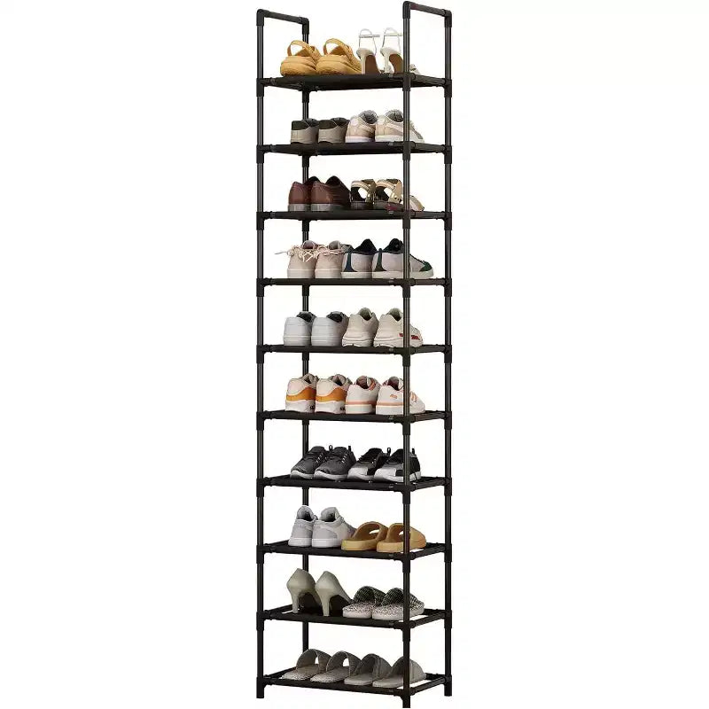 Étagère à chaussures métallique robuste 10 niveaux avec étagères en tissu amovibles, organiseur d'angle gain de place pour placard, entrée, salon