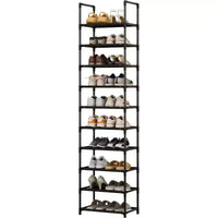 Étagère à chaussures métallique robuste 10 niveaux avec étagères en tissu amovibles, organiseur d'angle gain de place pour placard, entrée, salon