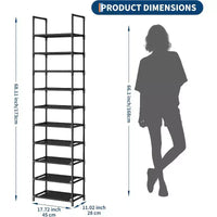 Étagère à chaussures métallique robuste 10 niveaux avec étagères en tissu amovibles, organiseur d'angle gain de place pour placard, entrée, salon