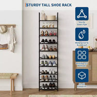 Étagère à chaussures métallique robuste 10 niveaux avec étagères en tissu amovibles, organiseur d'angle gain de place pour placard, entrée, salon