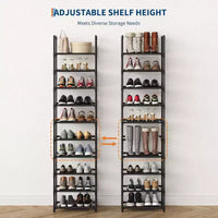 Étagère à chaussures métallique robuste 10 niveaux avec étagères en tissu amovibles, organiseur d'angle gain de place pour placard, entrée, salon