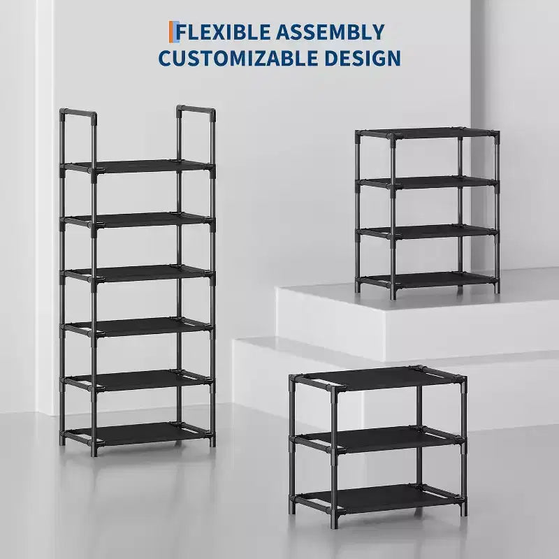 Étagère à chaussures métallique robuste 10 niveaux avec étagères en tissu amovibles, organiseur d'angle gain de place pour placard, entrée, salon